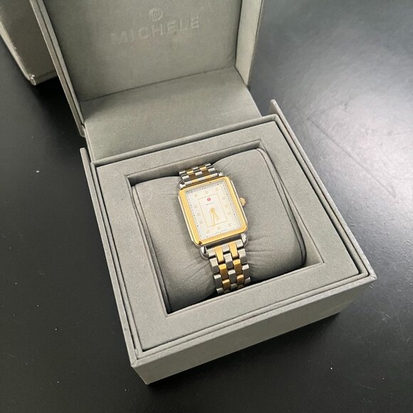 MICHELE Watch Deco Mid Diamond Dial Bracelet Watch Two-tone Gold Silver - Picture 5 of 9